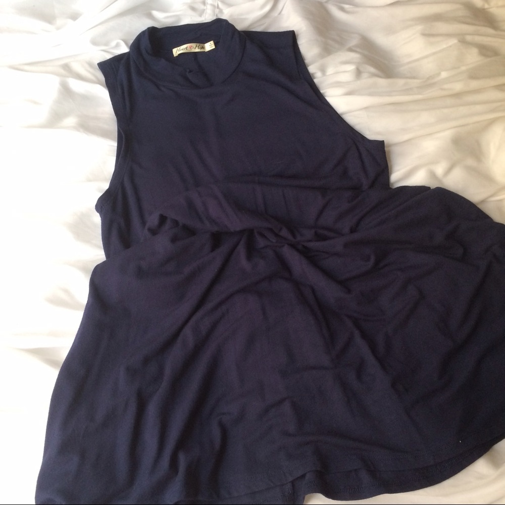 Navy Blue Mock Turtleneck Dress